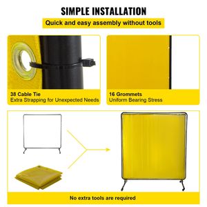 Schermo di Protezione per Saldatura in Vinile Ignifugo Giallo 6' X 6' con Telaio a 4 Ruote per Protezione durante la Saldatura - Product Image 6