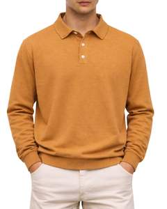 Sudadera Polo Personalizada para Hombre, Color Mostaza, Manga Larga, Mezcla de Algodón Suave, Estilo Casual, Cuello Clásico, Ropa de Invierno, Fabricante - Product Image 1