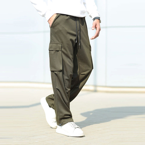 <b>Men's</b> Olive <b>Green</b> <b>Cargo</b> <b>Pants</b> Elastic Waist Drawstring Multiple Pockets Casual Joggers Autumn Wear Midweight Polyester Trousers - Product Image 3