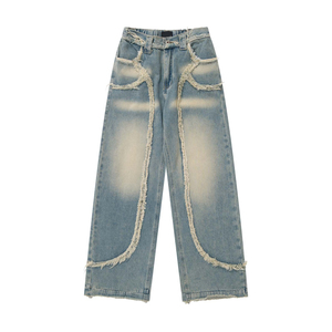 New Arrival Street-Wear Style Printed Logo Classic High Rise Skinny Patchwork <b>Jeans</b> for <b>Man</b> Wholesale Price Washed Denim Pant - Product Image 2