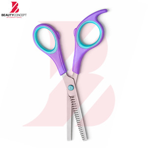 Purple and Teal Contrast Color Plastic Handle Thinning Scissors Professional Hairdressing Tools for Salon and Home Use - Product Image 3
