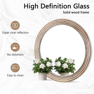 Miroir mural rond en bois rustique de 23,62 pouces avec perles décoratives style ferme pour salon et chambre à coucher - Product Image 5
