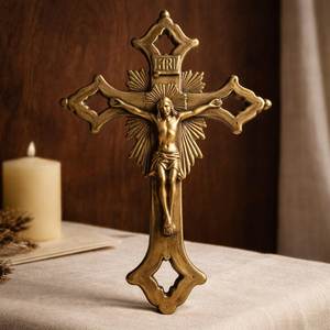 <b>Large</b> Solid Brass Church Cross <b>Wall</b> <b>Decor</b> Handmade Religious Christian Hanging Ornament For Chapel And Home Prayer - Product Image 2