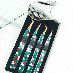 Juego de 4 Pinzas para Extensión de Pestañas con Diseño de Gatito, Acero Inoxidable Verde, Herramientas para Pestañas con Espejo, Diseño Bonito, Recubrimiento de Papel, Personalizadas - Product Image 6