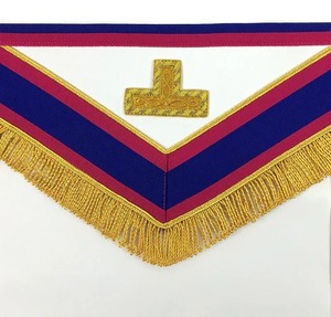 <b>White</b> Masonic <b>Apron</b> with Red and Blue Trim Gold Embroidered Square Freemason Regalia - Product Image 2