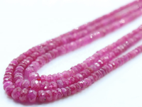 Collier de perles de pierre en rubis Mogok facetté de qualité supérieure, 3 brins, 2,5-4 mm, trou percé au centre, longueur 15-16 pouces
