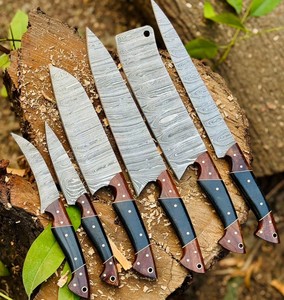 Juego de Cuchillos de Chef de Acero de Damasco Forjados a Mano de 6 Piezas, Mangos de Madera, Diseño Ambidiestro, Hojas Hechas a Mano de 67 Capas, OEM Profesional - Product Image 5