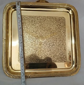 Plateau de service ovale en laiton, fait main, vintage, en métal poli, assiette décorative pour le thé, le café, les collations, les repas - Product Image 4
