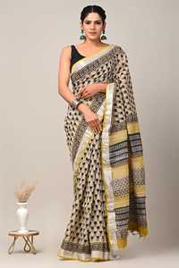 Trending BAGRU <b>BLOCK</b> Indian Cotton Linen Women's Traditional Saree Handmade <b>Block</b> <b>Print</b> Casual & Festive Wear Wholesale - Product Image 2