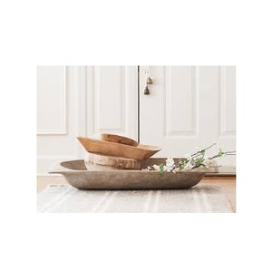 Wholesale Long Wood Dough Bowl Rustic Handcrafted Wooden Trencher Tray Candle Making Bowl Farmhouse <b>Table</b> Centerpiece Bowl - Product Image 5