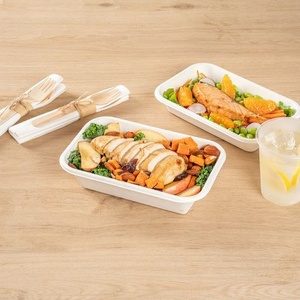 Nouveaux contenants alimentaires Recutangler 750 ml avec couvercle, boîte à lunch jetable en bagasse non blanchie et compostable pour fournisseur de fêtes - Product Image 1