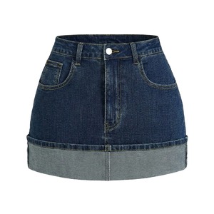 2026 High Waist Pleated Denim Skirts for Women Raw Hem A-<b>Line</b> Mini <b>Jean</b> Skirt Wholesale Custom Logo Skirt - Product Image 1