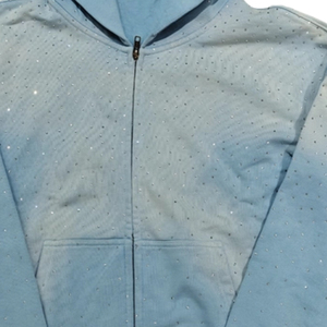 Luxury Rhinestone Denim Hoodie Unisex Custom Full <b>Zip</b> Crystal Hoodie Streetwear OEM Wholesale - Product Image 6