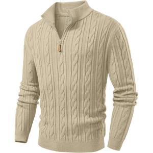 Custom <b>Men's</b> Casual Quarter Zip Pullover <b>Sweater</b> Stand Collar <b>Cable</b> <b>Knit</b> with Anti-Wrinkle Feature Texture Knitted <b>Sweaters</b> - Product Image 6