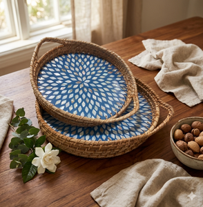 SET of MOTHER of PEARL RATTAN TRAY HOT SALE for <b>Table</b> <b>Decoration</b> 100% Handwoven Natural - Product Image 1