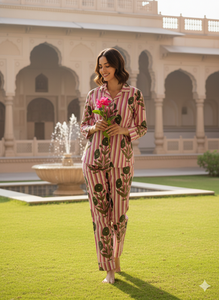 Conjunto de Pijama de 3 Piezas de Algodón Suave para Mujer |   Ropa de estar por casa con estampado a mano |   Logotipo frontal estilo bohemio para verano - Product Image 3