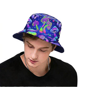 Best Sale 60s Hippie Reversible 3D Embroidery Mushroom Casual Outdoor Daily Bucket Hat - Product Image 5