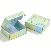 Boîte cadeau holographique personnalisée avec impression florale et laminage mat |   Boîte d'expédition en carton ondulé arc-en-ciel écologique pour cadeaux cosmétiques