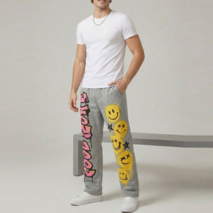 Pantalon de jogging pour homme, coupe droite décontractée, taille élastique, en tissu tissé de poids moyen, avec impression visage effet gouttelettes de couleur personnalisée, style Hip Hop - Product Image 5