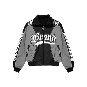 Trendy <b>Mens</b> Sporty Tracksuit Set Black Gray Satin Zip Up <b>Jacket</b> & Shorts Set <b>Summer</b> Spring Windbreaker Print Turn-down Collar - Product Image 5