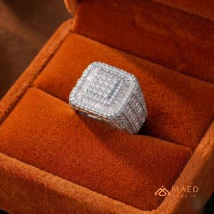 <b>Mens</b> <b>Silver</b> Tone Gold Plated Moissanite Square Hip Hop Statement <b>Ring</b> for <b>Men</b> Wedding Anniversary Stylish - Product Image 5