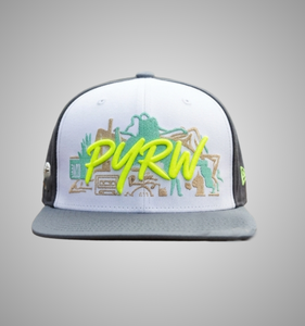 หมวก Snapback สำหรับผู้ชายและผู้หญิง ปักลาย 3 มิติ PYRW สีขาว ขอบสีเทา 6 แผง สไตล์สตรีท ยูนิเซ็กส์ หมวกลำลอง สีชมพู - Product Image 1