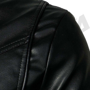<b>Men's</b> Black <b>LEATHER</b> OR PU <b>Leather</b> <b>Jacket</b> Stand Collar Zipper Closure Moto Biker Style Slim Fit Autumn Wear - Product Image 4