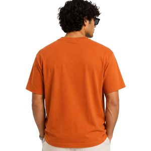 เสื้อยืดสีส้มโอเวอร์ไซส์ผู้ชาย ปักลายดอกไม้ตามสั่ง ผ้าคอตตอนหนา สตรีทแวร์ คอกลม แขนสั้น สวมใส่สบายทรงหลวม - Product Image 2