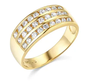 2.20 Ct 3-Row 14K Yellow Gold Simulated Diamond Wedding Anniversary Band <b>Ring</b> - Product Image 3