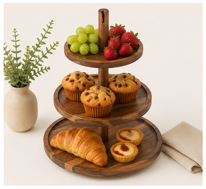 Premium 3-Tier Acacia Wood <b>Cake</b> Stand and Dessert Display Tower Handcrafted Wooden Tiered Serving Tray for Parties <b>Supply</b> - Product Image 3