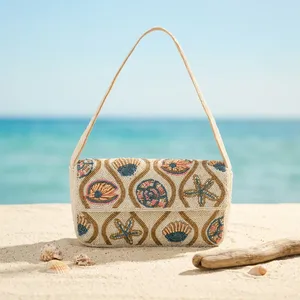 Bolso de mano bordado con cuentas y diseño de conchas y estrellas de mar, estilo bohemio, para mujer. - Product Image 1