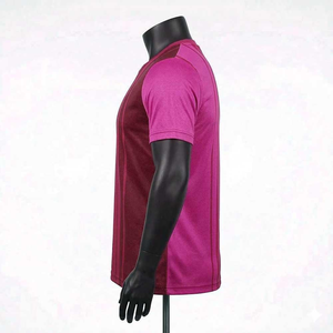 T-shirt à manches courtes rayé rose et rouge pour homme, col rond, séchage rapide, tricoté, sportif, coupe classique - Product Image 3