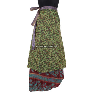 Falda India de Dos Capas Estilo Boho Hippie, Falda Cruzada de Seda Mágica, Multicolor, Elegante, para el Verano, Cómoda, Estilo Hippie - Product Image 1