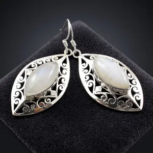 Bohemian Leaf Shape <b>Rainbow</b> Moonstone 925 Sterling Silver <b>Top</b> Design Earrings For Women Party Jewelry - Product Image 3
