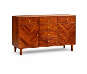 Buffet en bois massif de style mid-century moderne avec portes sculptées en 3D et 6 tiroirs – Vente en gros - Product Image 3