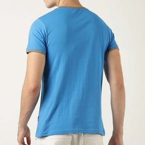 T-shirt décontracté pour homme, bleu gris, à blocs de couleur, manches courtes, col rond, coupe classique, tissu tricoté, design uni, entièrement personnalisable - Product Image 5