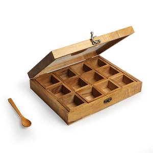 Caja Decorativa Multiusos Ecológica de Madera Cuadrada para Cocina, Colección Única, para Especias, Frutos Secos - Product Image 1