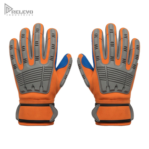 Custom Heavy Duty High Visibility Latex Coated Work Gloves Non-Slip Sandy Crinkle Latex Palm <b>Leather</b> <b>Cuff</b> Patch Elastic <b>Wrist</b> - Product Image 1