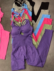 Purple Halter Strap Mid Waist <b>Shorts</b> Backless <b>Ruched</b> Yoga Set 2 Piece Activewear Solid Spandex Polyester - Product Image 1