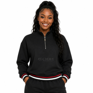 Cosh International Sisterhood Sorority Cárdigan Negro de Punto con Cuello Alto, Manga Larga, Cierre Frontal con Cremallera y Ribete en Color Contrastante - Product Image 3