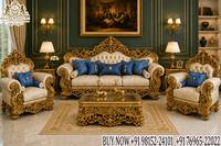 Ensemble de canapés sur mesure en teck sculpté de style français, finition dorée ornée, design luxueux et durable pour salon