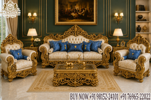 Juego de sofás tradicionales de madera tallada para sala de estar con acabado dorado ornamentado, juego de sofás artesanal de estilo francés hecho a medida para la zona de estar. - Product Image 3