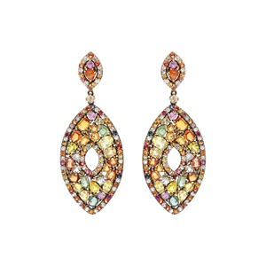Boucles d'oreilles pendantes en argent sterling 925 avec saphirs naturels multicolores et diamants taillés en marquise, collection Memoria Jewels - Product Image 1