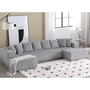 Nuovo Arrivo: Divano Componibile Modulare 131 a Forma di U, in Tessuto a Righe, con Chaise Longue, 4 Posti, Imbottito, per Soggiorno - Product Image 3