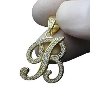 Colgante de letra B con incrustaciones de moissanita y diamantes, de plata de ley 925, sin cadena - Product Image 4