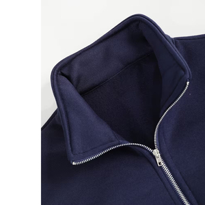 Sudadera de punto de verano para hombre, con media cremallera y cuello alto, estilo oversize, streetwear, con logo personalizado, de algodón grueso y forro polar. - Product Image 4