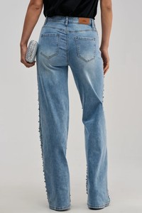 Splendid Apparel - Jeans de mezclilla bohemios con tachuelas y efecto desgastado, de pierna ancha, cintura alta, ajuste holgado, largo completo, azul vintage, color liso para mujer - Product Image 6