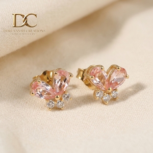 14KT Solid Yellow Gold IGI Certified Lab Grown Diamond and Padpardscha Sapphire <b>Stud</b> <b>Earring</b> for Women <b>Fine</b> Custom Jewelry - Product Image 4