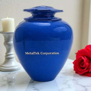 Urna de cremación Satori de lujo azul brillante diseño americano moderno colores personalizables tarros de cenizas para adultos suministros funerarios al por mayor. - Product Image 1