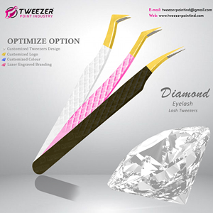 Diamond Grip Customized Logo Eyelash Extension Tweezers <b>Dusted</b> Tip <b>Powder</b> Coated Fiber Tip Anti Magnetic Lash Tools - Product Image 5
